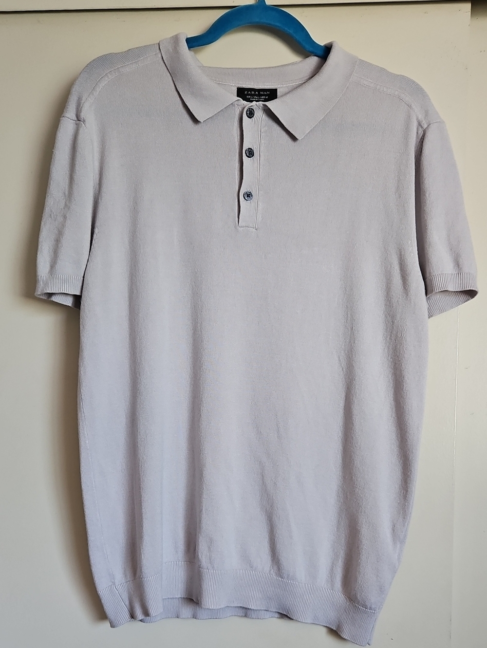 Zara Man Gray Soft Knit Polo Shirt Short Sleeves Size Large